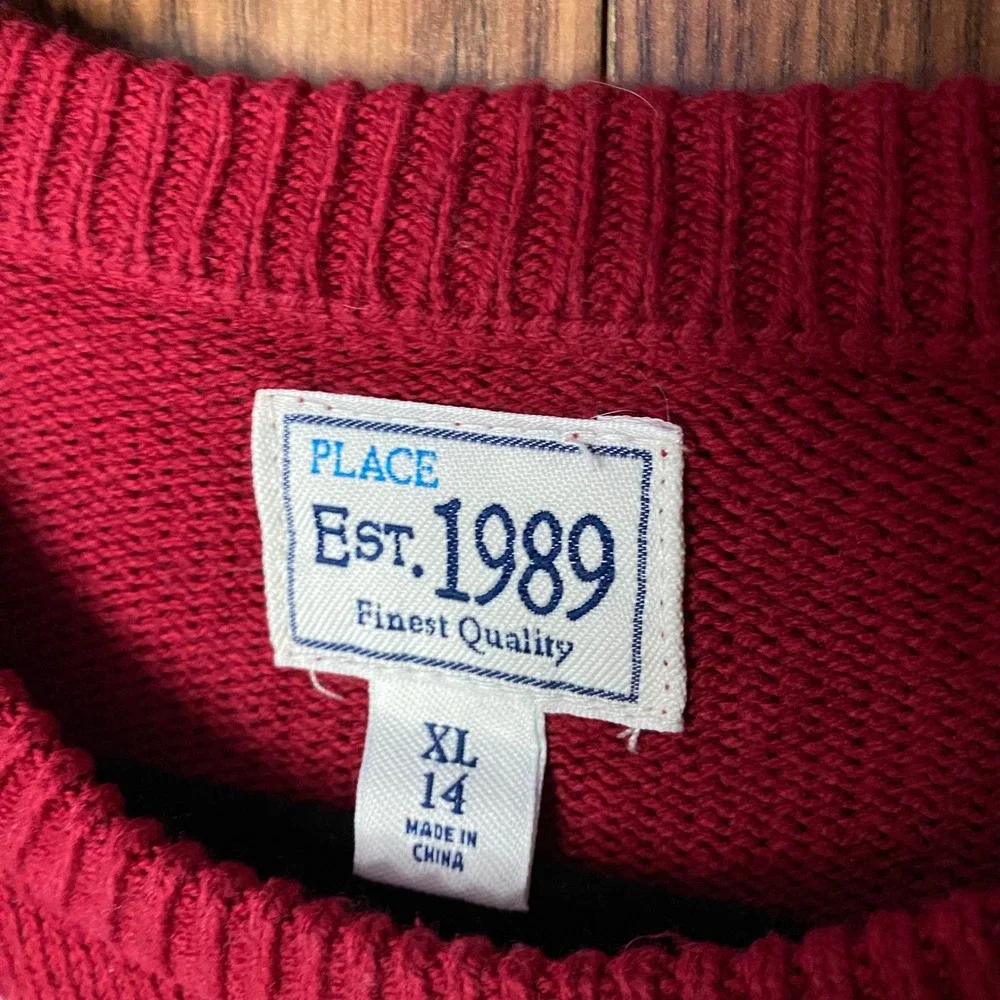 The Children's Place Striped Sweater Kids XL 14 Red Grey Crewneck Knit 2439